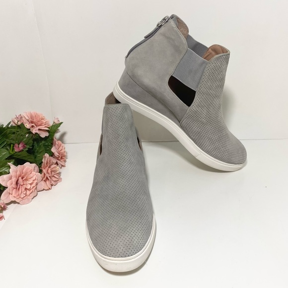Linea Paolo AMANDA Grey Suede Perforated Elastic Gore Cut Out Wedge Sneakers - Picture 14 of 14